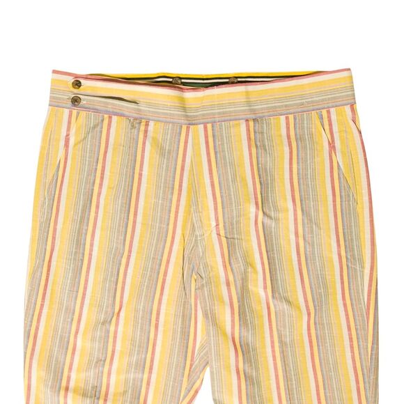 Mens Gurkha Pants 38 Yellow Pink Striped Cotton Trousers Straight Fit Flat Front - Picture 5 of 8